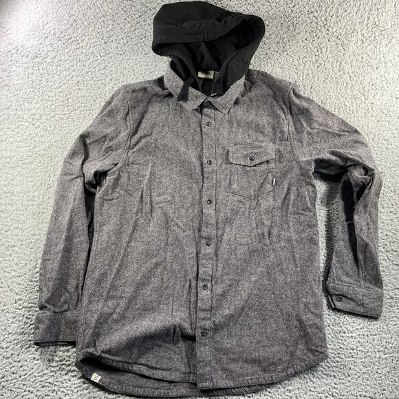 VANS HOODED FLANNEL SHIRT JACKET MENS LARGE GRAY SHACKET LONG SLEEVE BUTTON UP - Picture 1 of 9